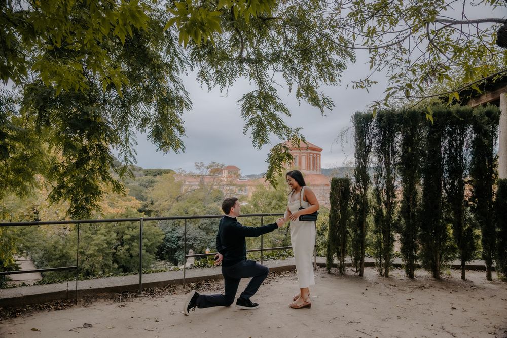 Newly engaged couple city view Montjuïc Barcelona BarcelonaLoversPH