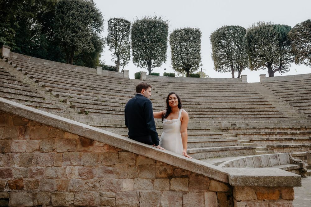 Golden hour portrait near Magic Fountain Barcelona proposal photographer BarcelonaLoversPH