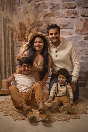 Family of four - Family photo session with boho setup
