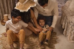 Family session with boho setup GTA Family Photographer