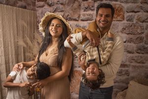 Family session with boho setup