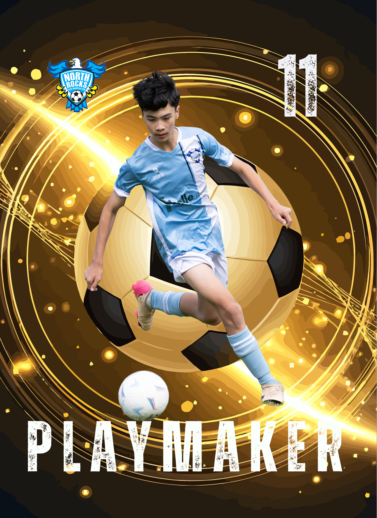 Custom sports trading card for junior soccer player