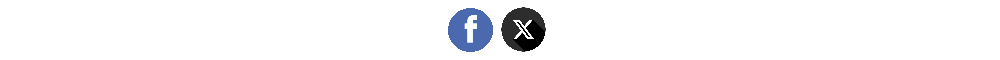 Two social media icons for Facebook and Twitter in blue and black.