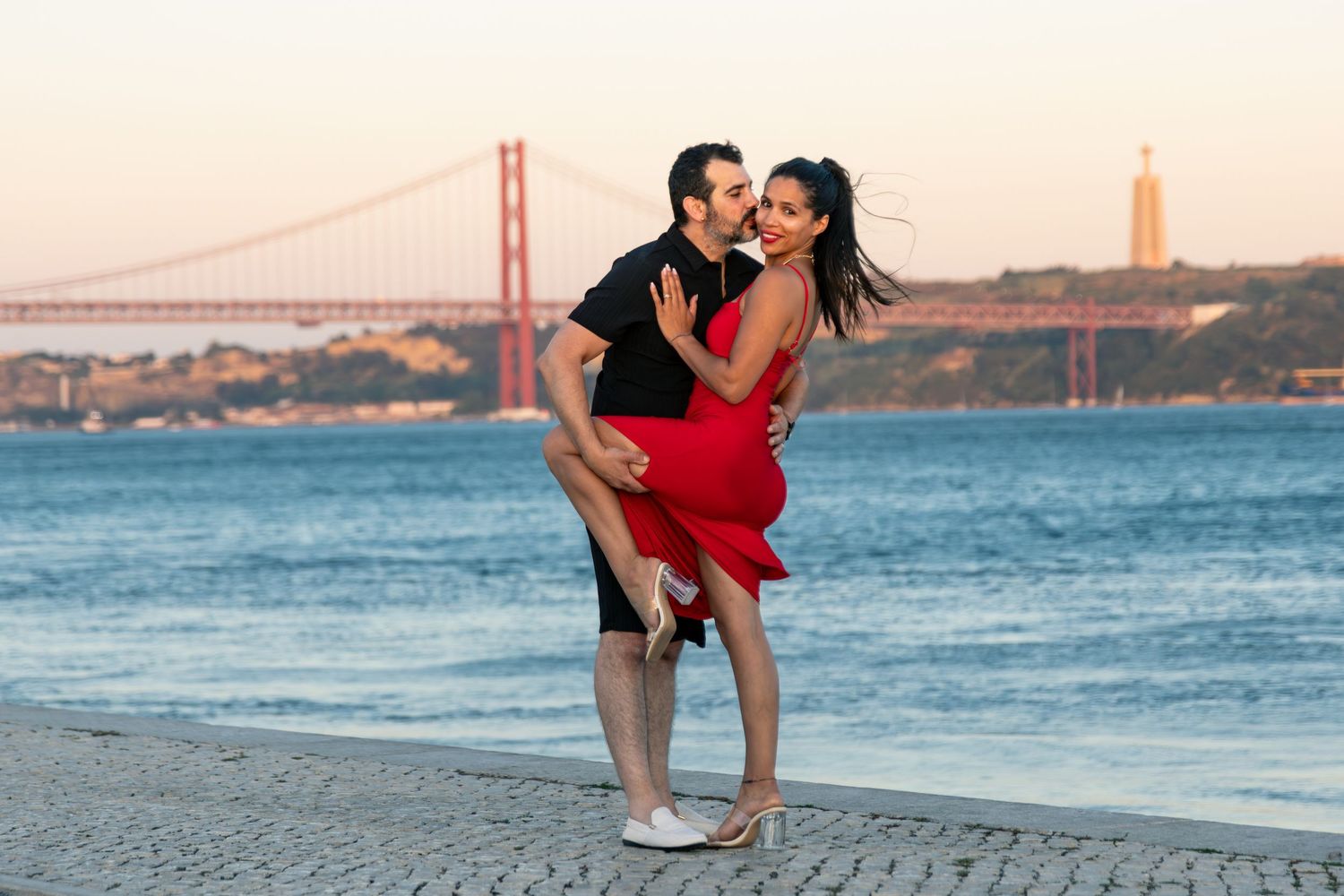 A romantic photoshoot at sunset near the Golden Gate Bridge in San Francisco.