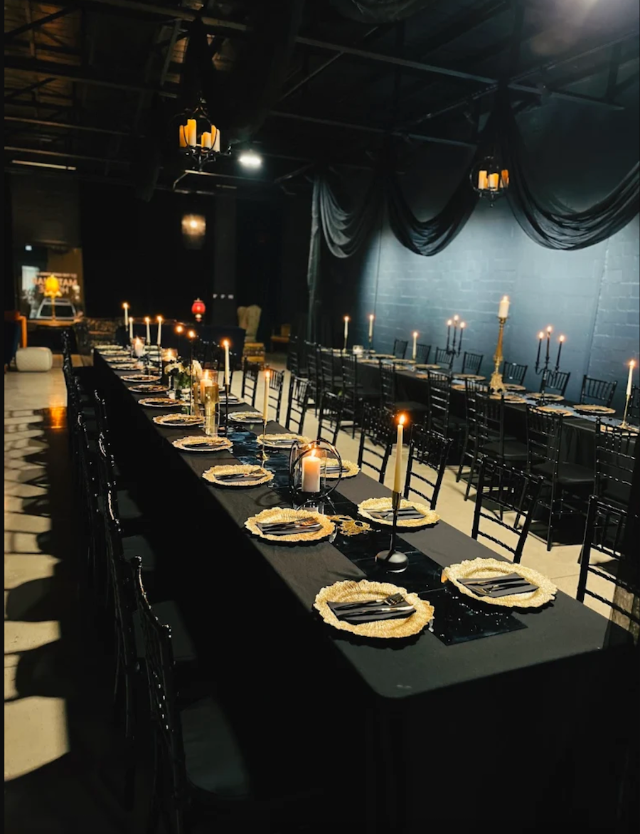 Reception setup at Mata Hari House, a Dallas wedding venue