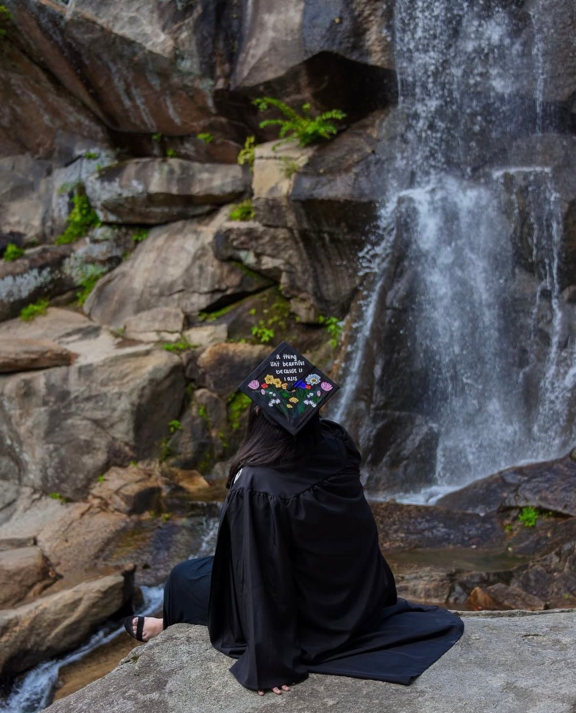 Maymont Japanese garden waterfall photo with graduate