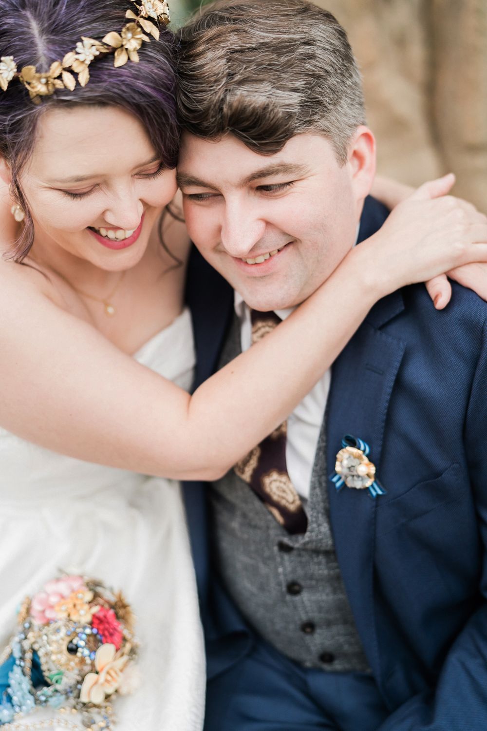 Portrait of bride and groom at their wedding at the Garfield Park Conservatory in Chicago, Illinois.
