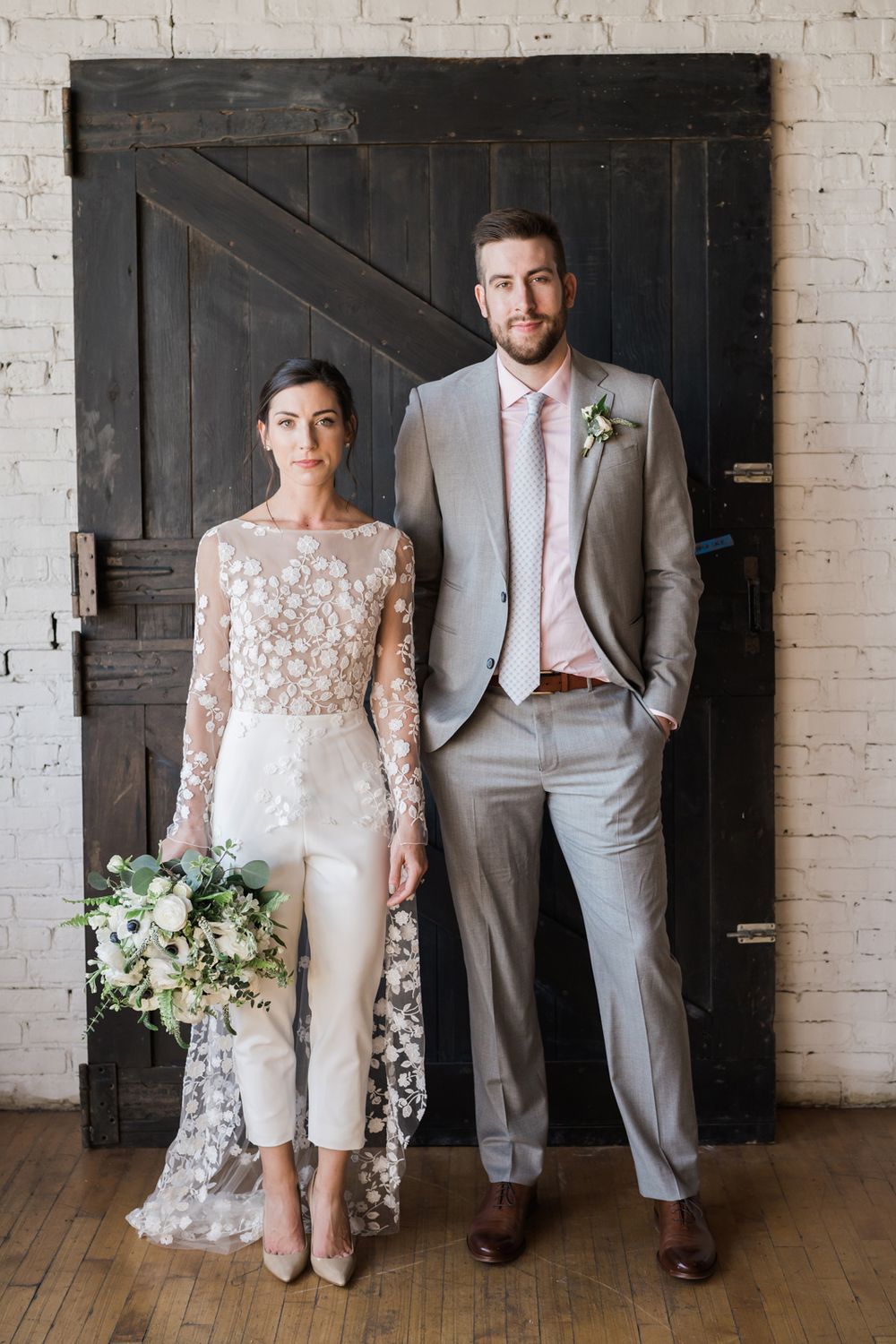 Portrait of bride and groom at wedding venue Salvage One in Chicago, Illinois.