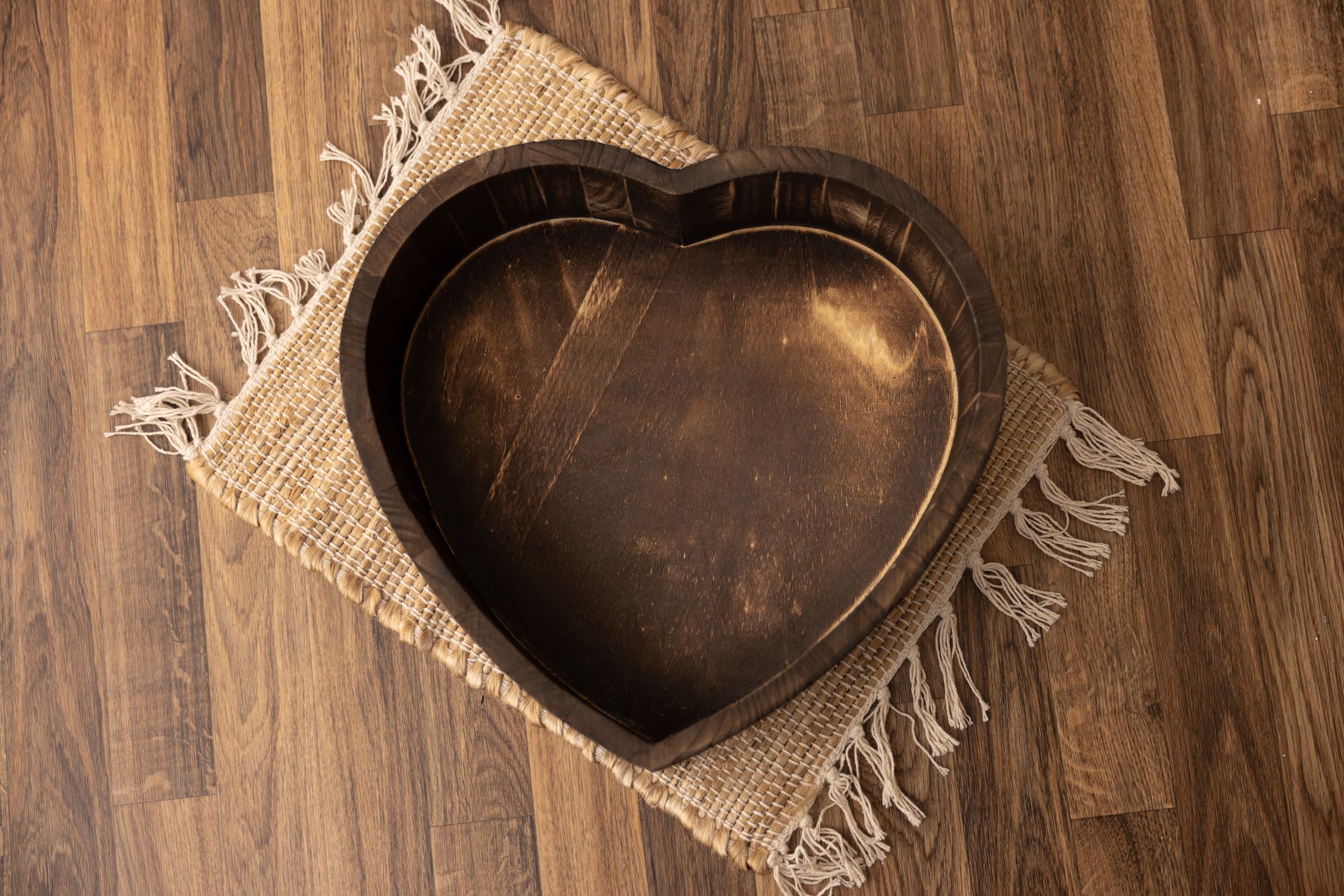 Dark wood heart shaped bowl