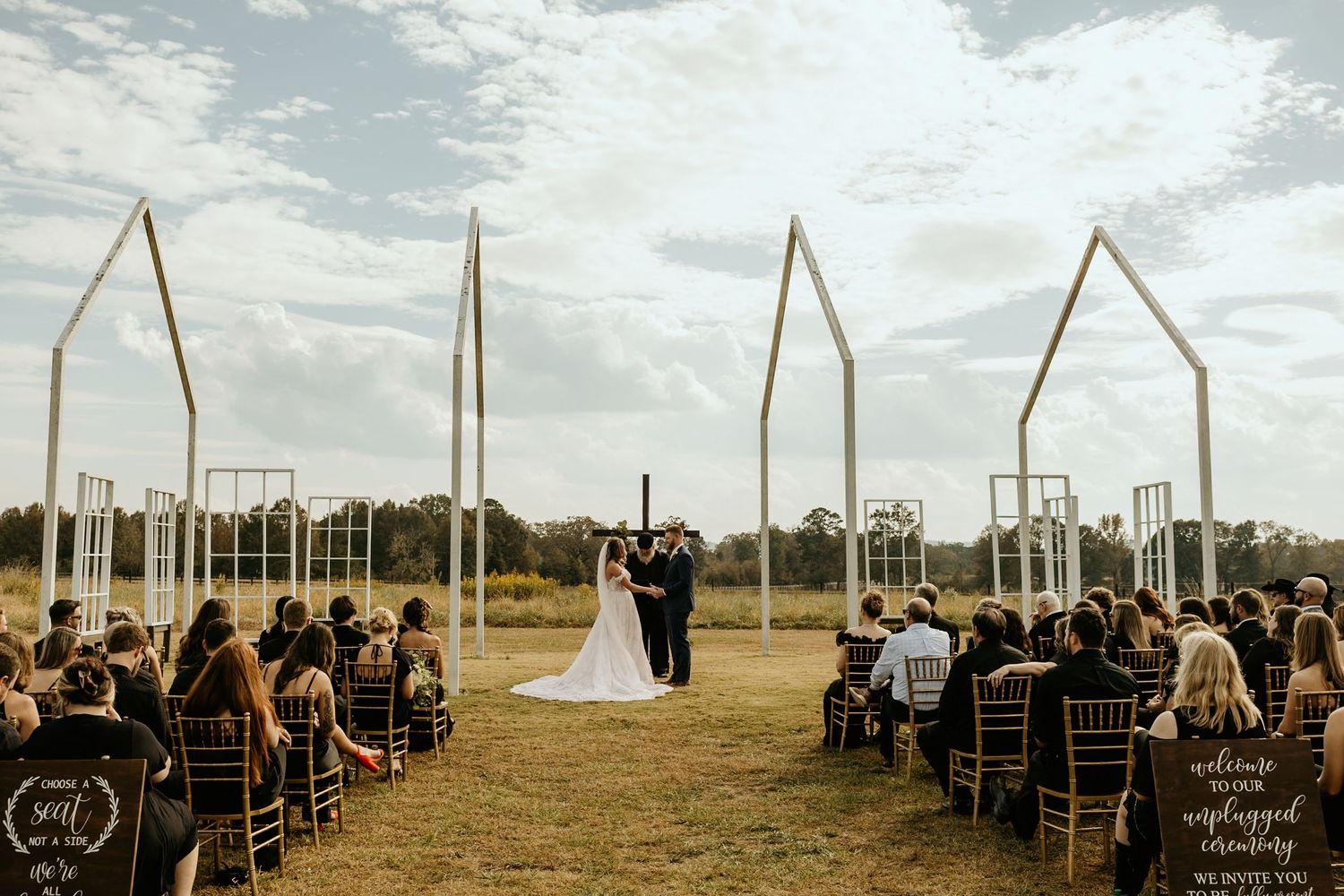 Photograph of wedding ceremony at Wild Daisy Farm in Molena, Georgia.