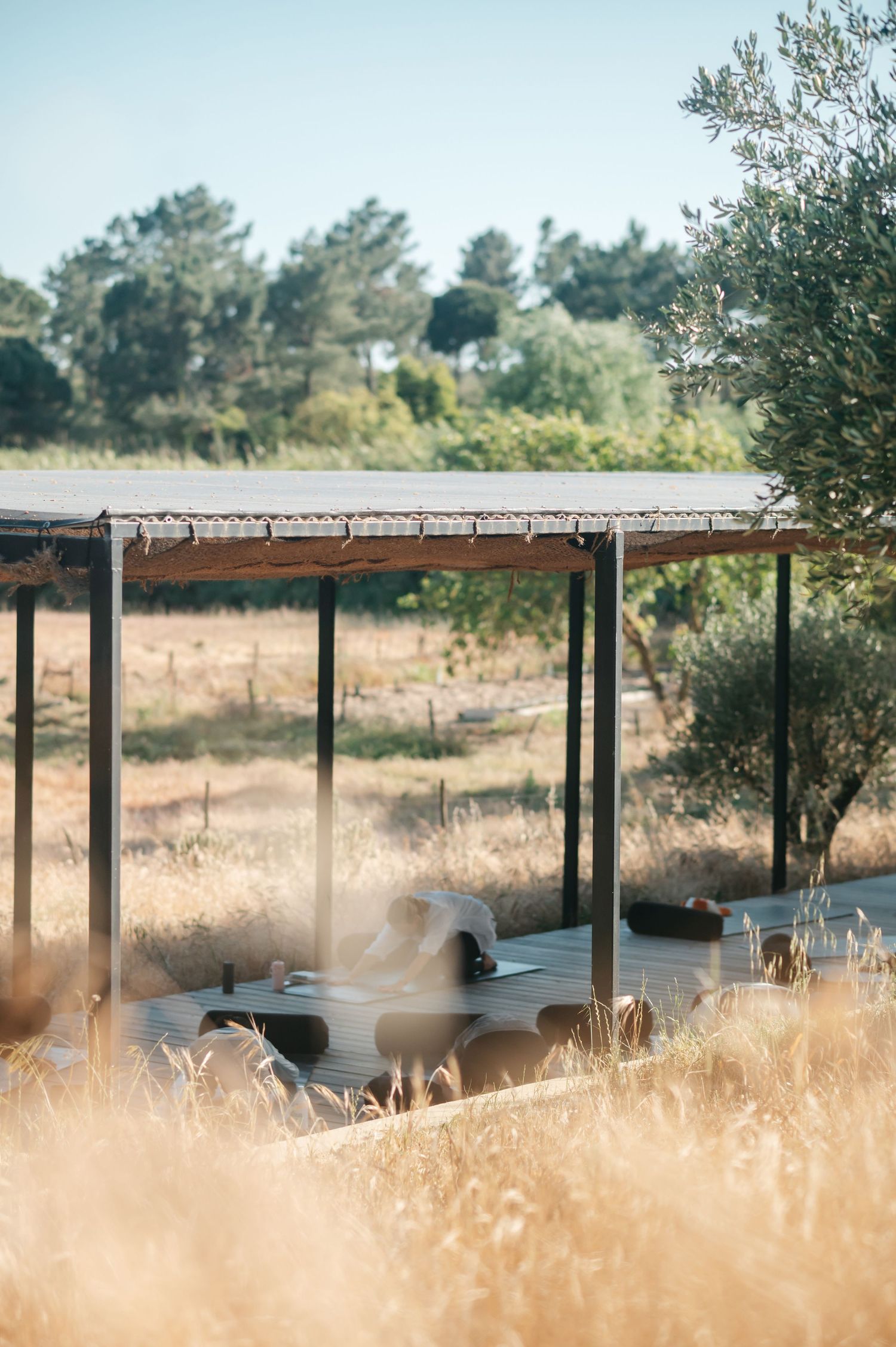 outdoor yoga deck at female yoga retreat in portugal