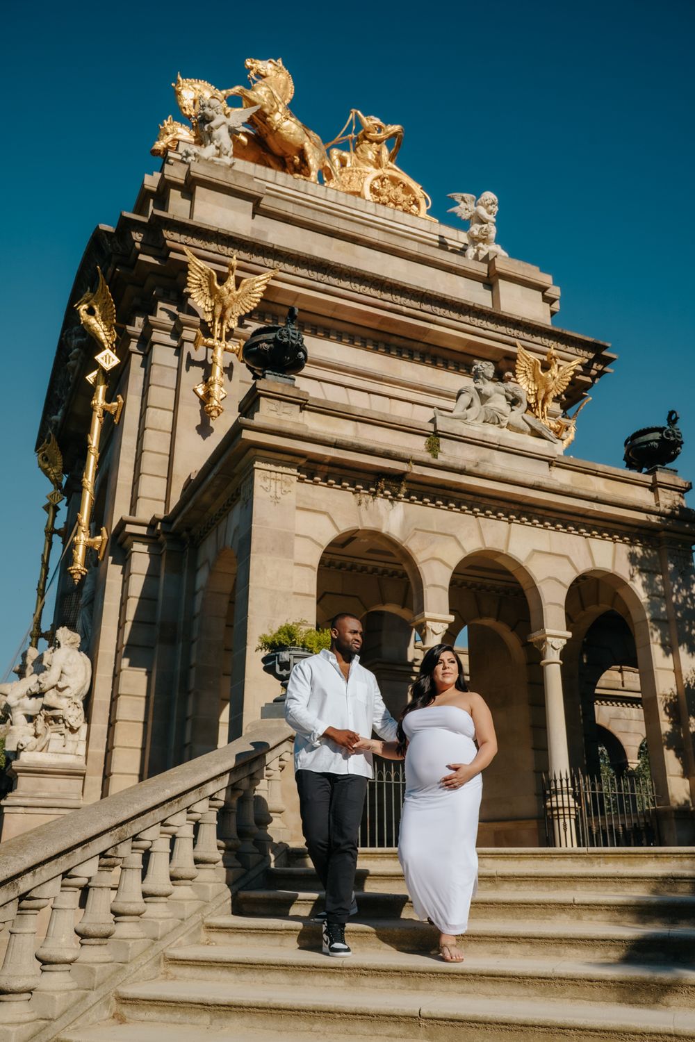 Romantic maternity and engagement portrait captured in Barcelona.