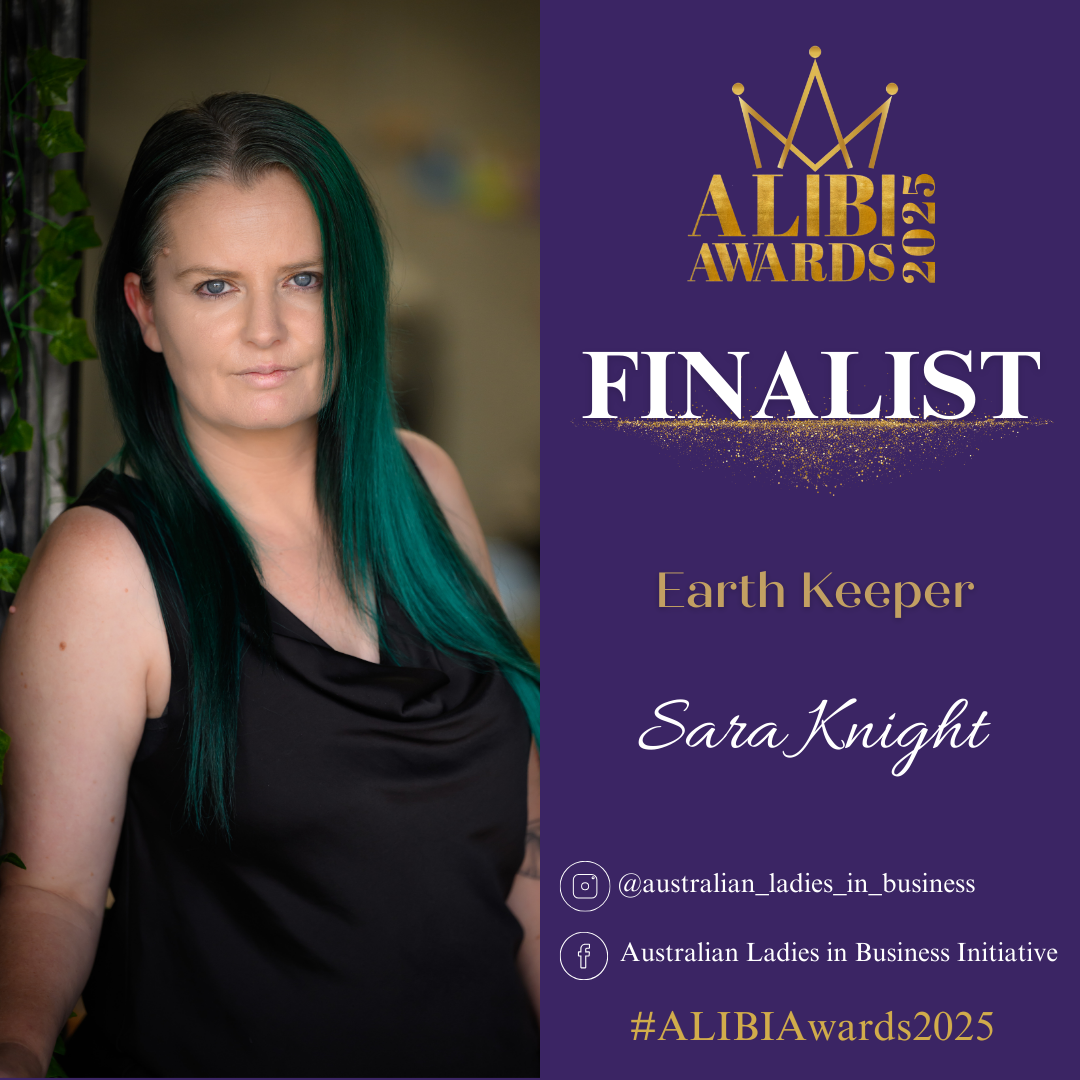 ALIBI Awards Earth Keeper finalist badge with gold crown design on purple background.
