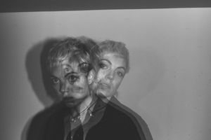 experimental photo of an artist in black and white
