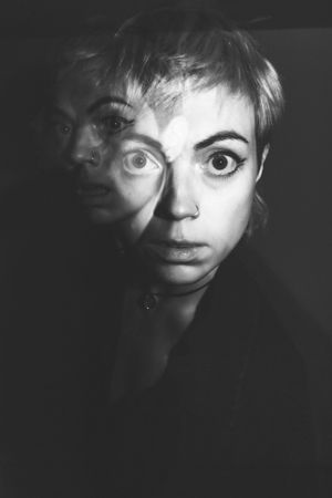 experimental photo of an artist in black and white