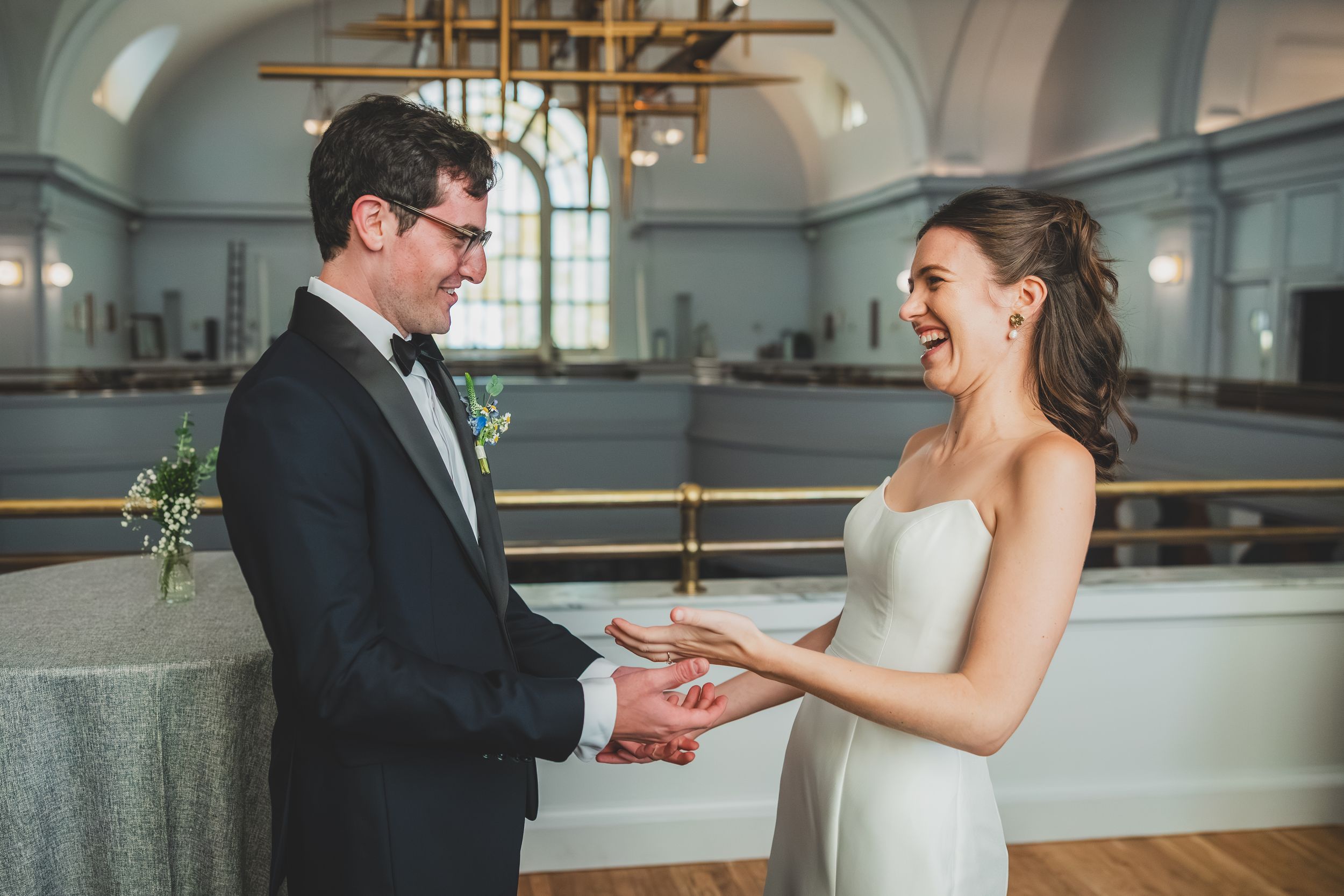 A genuine first look photo of a washington dc bride and groom