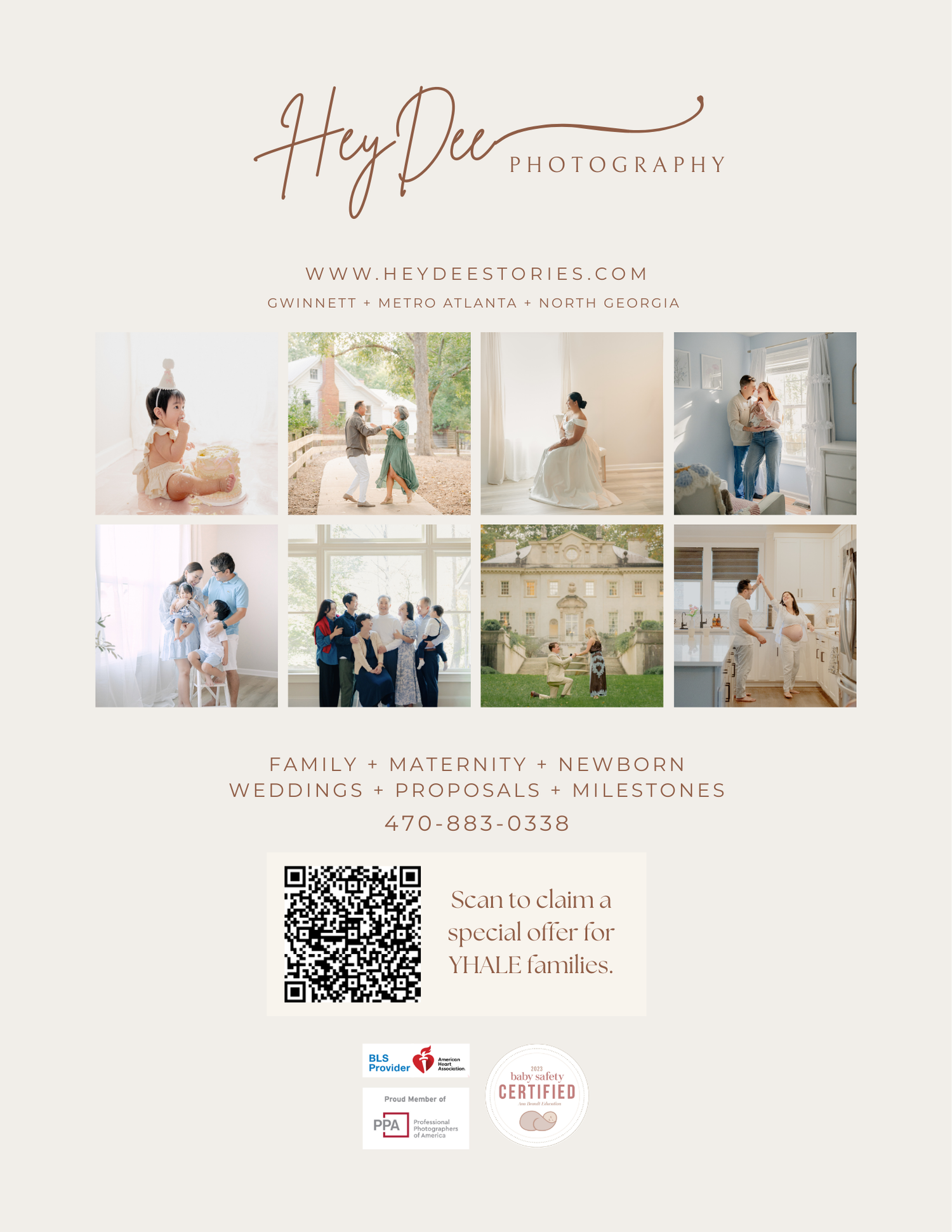 Hey Dee Photography ad featuring family, maternity, newborn, and wedding portraits in Metro Atlanta and North Georgia.