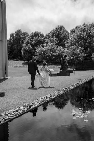 Intimate elopement couples portraits at the NC Museum of Art with a modern, editorial feel taken by a destination wedding photographer