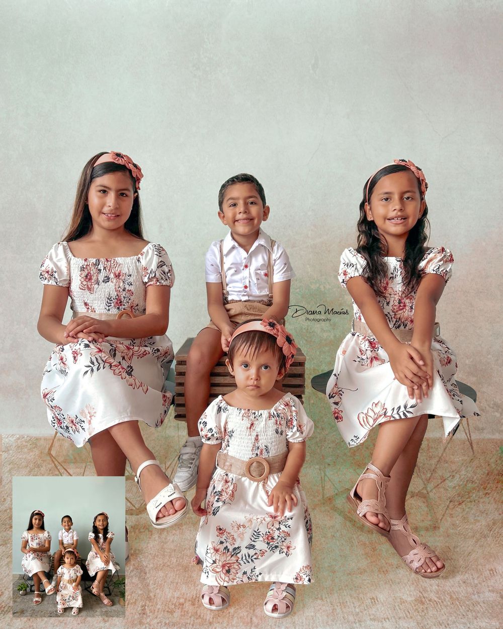 Fotomontaje artístico infantil con retoque digital avanzado y estética de estudio fotográfico Ciudad de México.