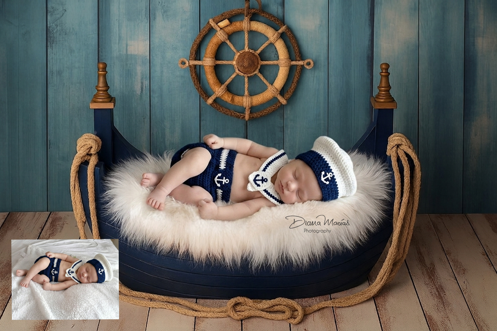 Fotomontaje digital avanzado de fantasía y retrato infantil temático en estudio. Fotografía artística para bebés en la CDMX