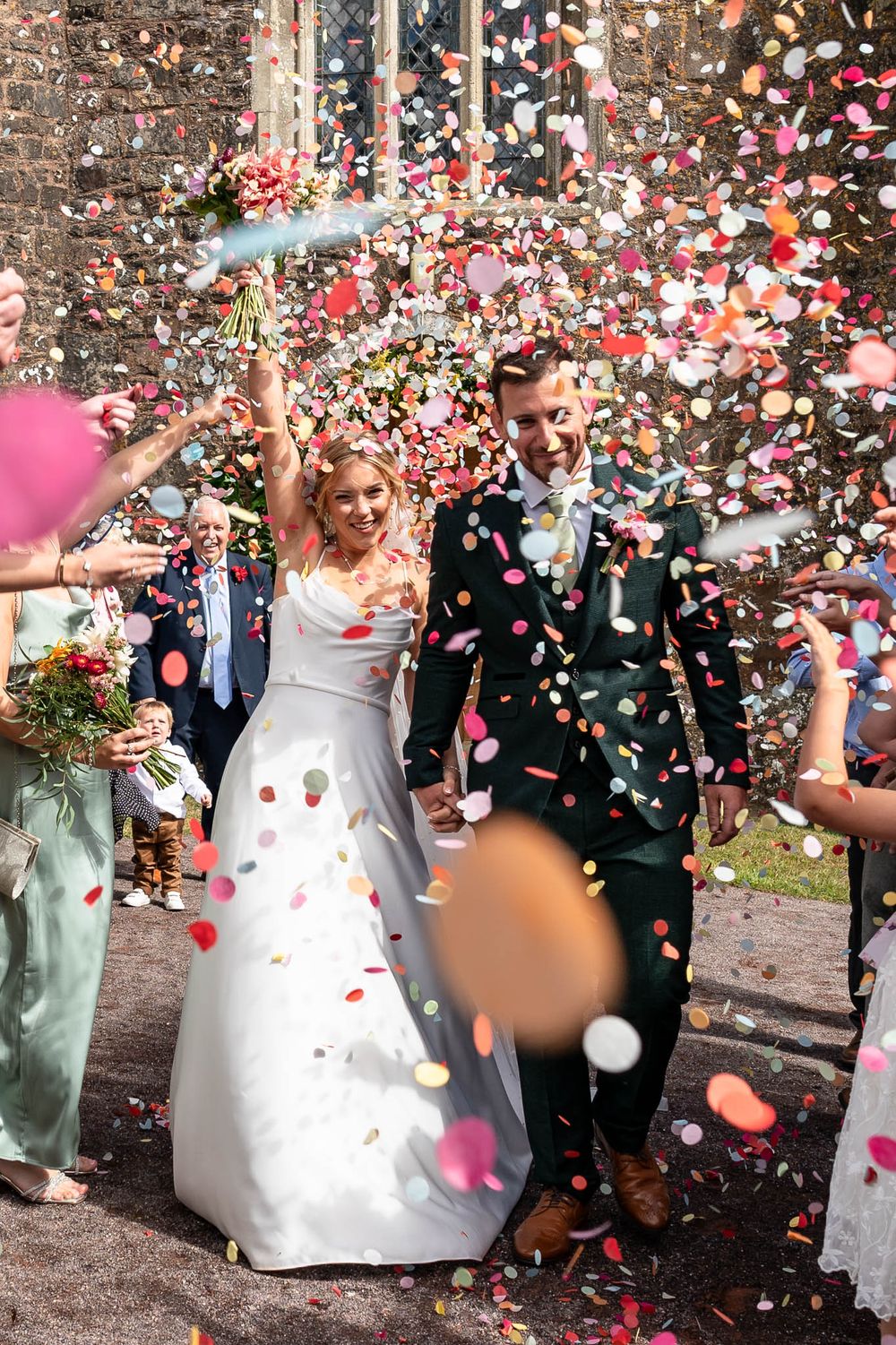 Bride, Groom, Stoodleigh Church Wedding Confetti