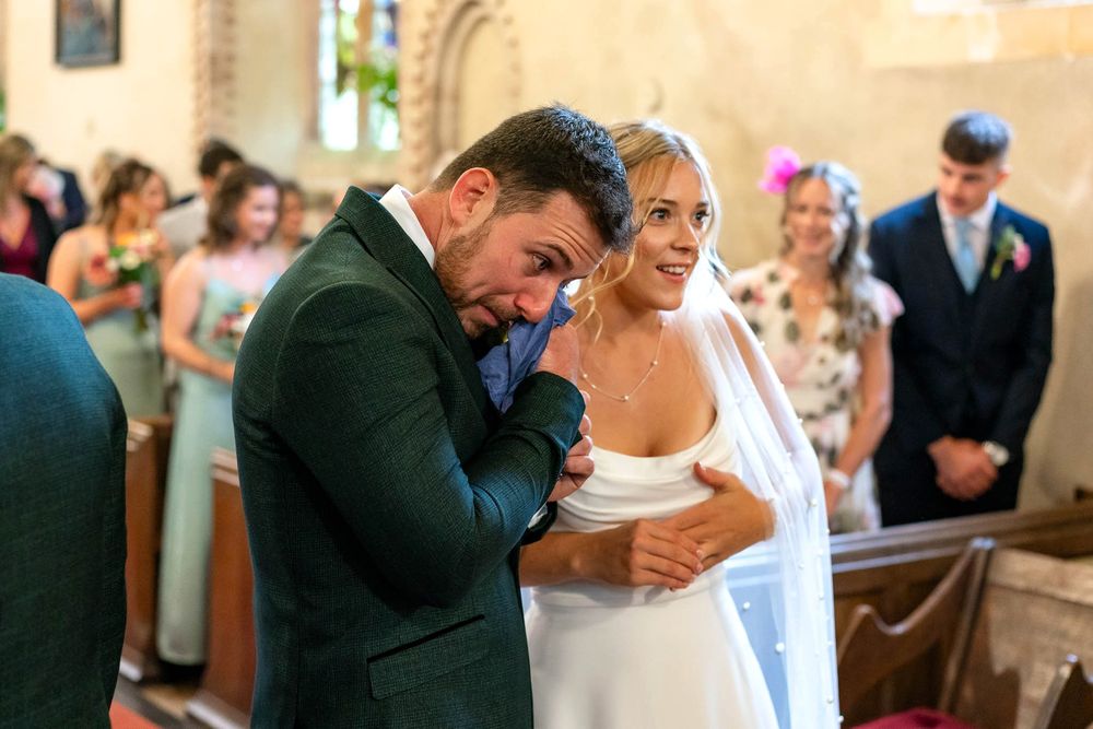 Emotional Groom Stoodleigh Church Wedding