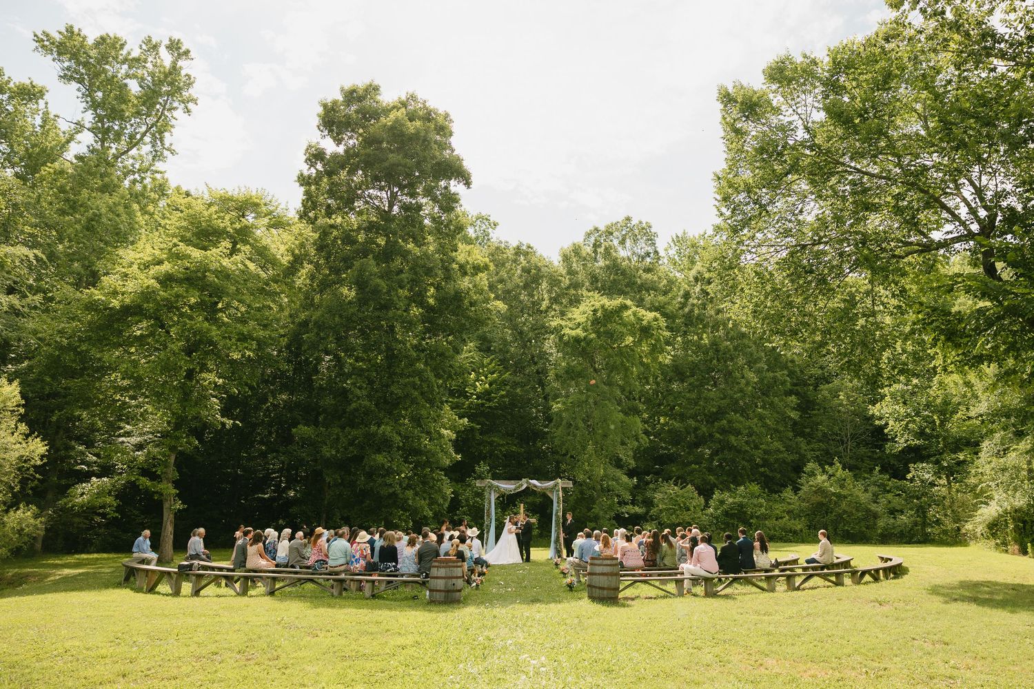 Wide look at a ceremony at The Roost at Butler Farm.