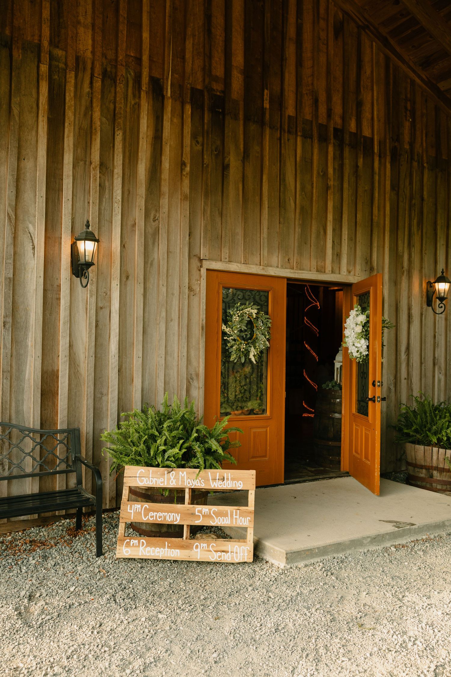 The Roost at Butler Farm, door to the venue and welcome sign.