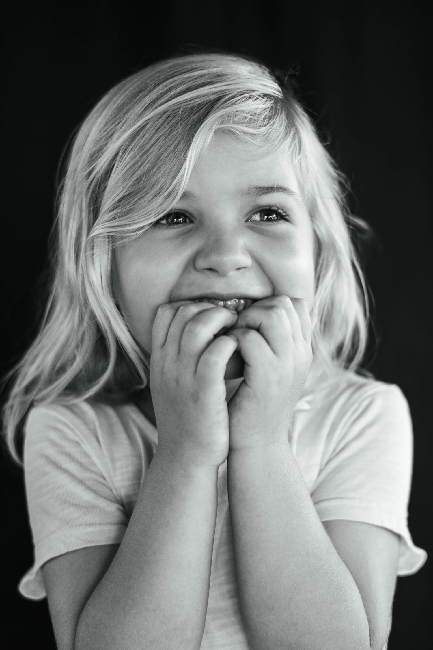 Laughing girl in outdoor area during fine art daycare session in Palm Bay, Florida.