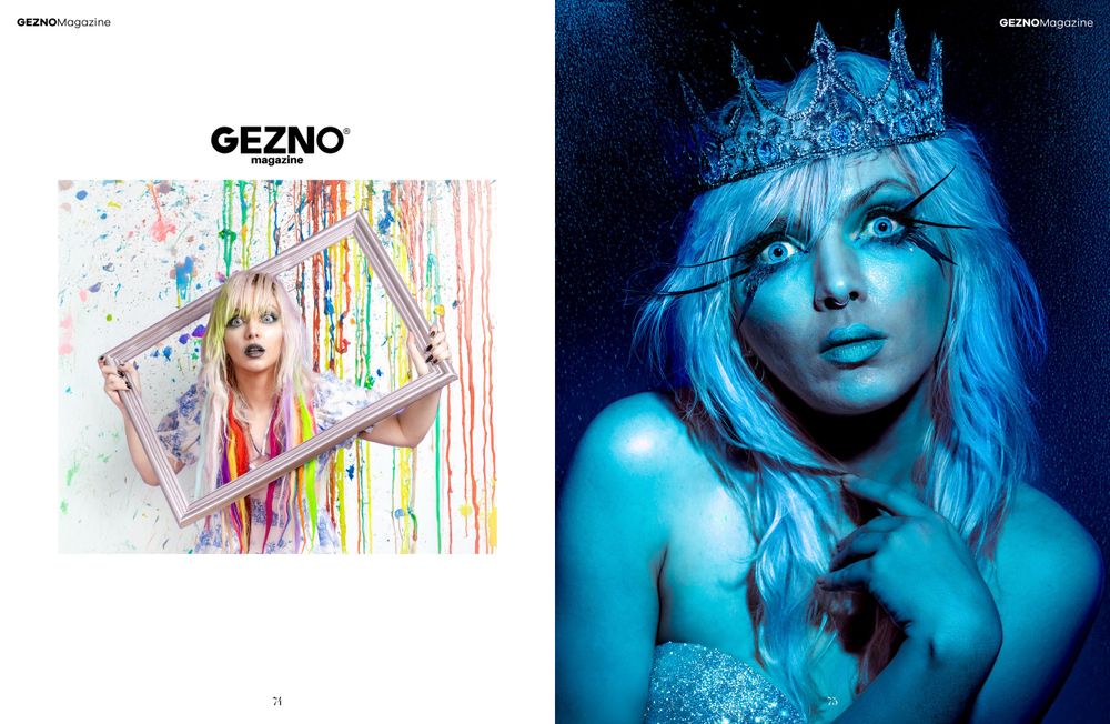Blue and pastel pink split-image artwork featuring dreamy aesthetic portraits in contrasting moods and lighting.