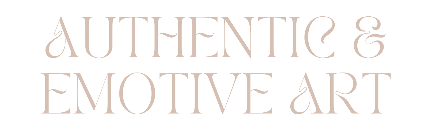 Elegant rose gold text reading Authentic and Emotive Art on a white background.