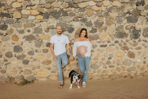 Maternity session on the beach in La Jolla with dog