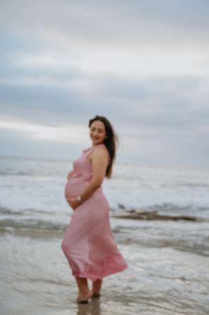 Beach maternity session, pink dress, La Jolla beach