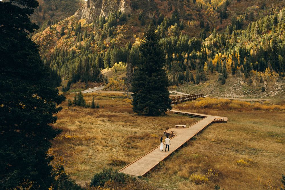 Romantic engagement session at Jordan Pines near Donut Falls in Big Cottonwood Canyon, captured by Utah wedding photographer Julia Fay Photo