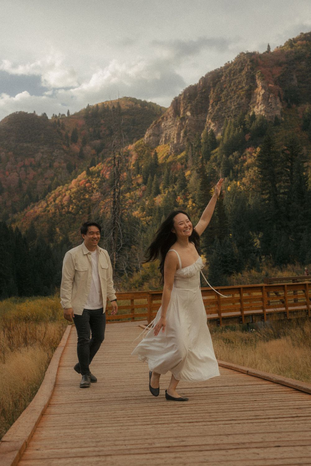 Romantic engagement session at Jordan Pines near Donut Falls in Big Cottonwood Canyon, captured by Utah wedding photographer Julia Fay Photo