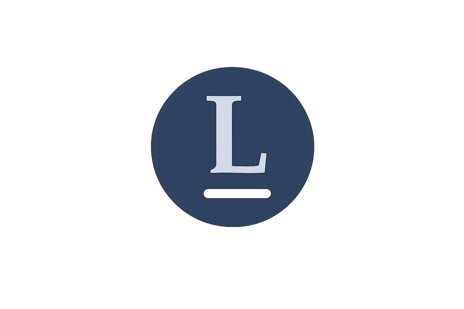Set of navy blue circular badges with minimalist letter designs.