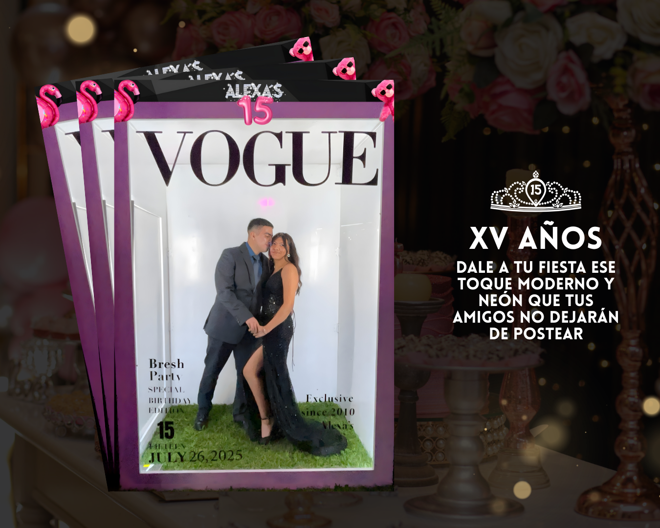Foto booth tipo revista en Guatemala con diseño personalizado para XV años