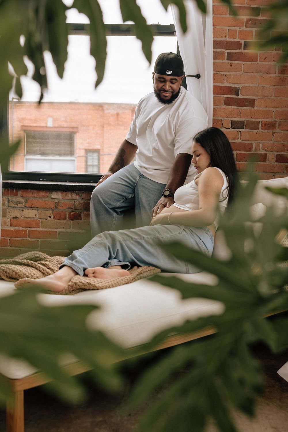 Natural maternity posing during Rochester studio photo session