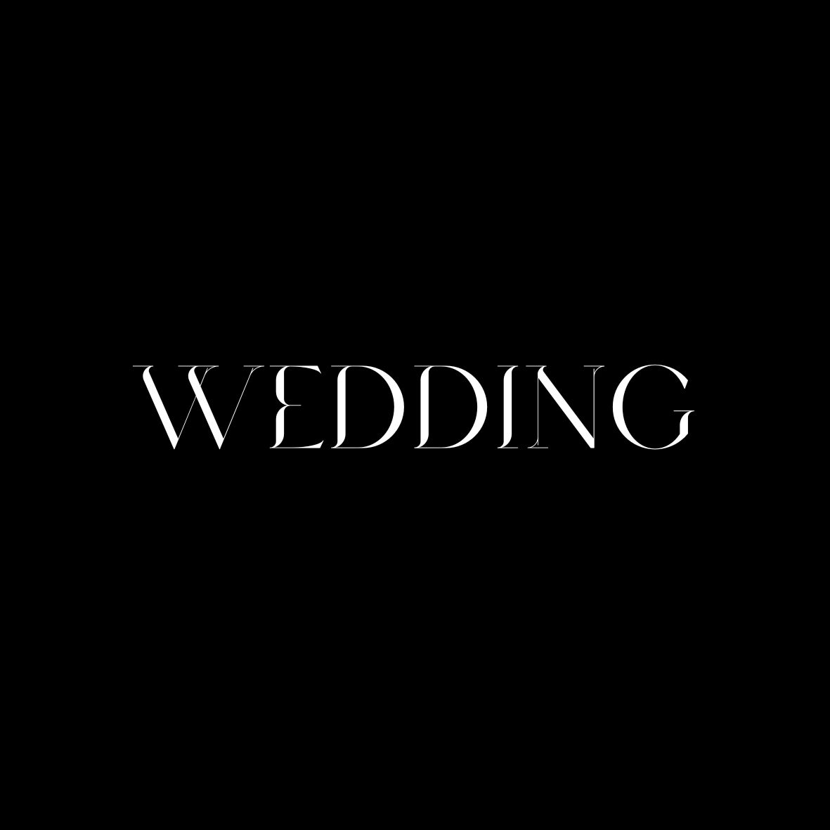 Stylish white typography spelling 'WEDDING' on black background.
