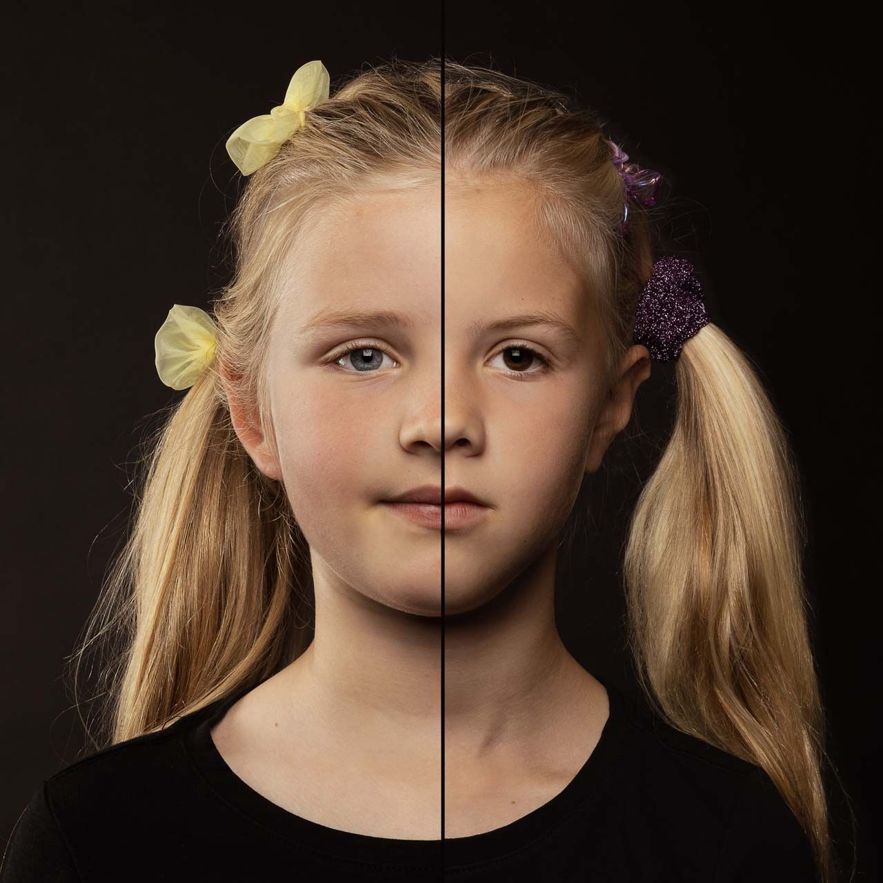 duoportret van twee zusjes in kleur