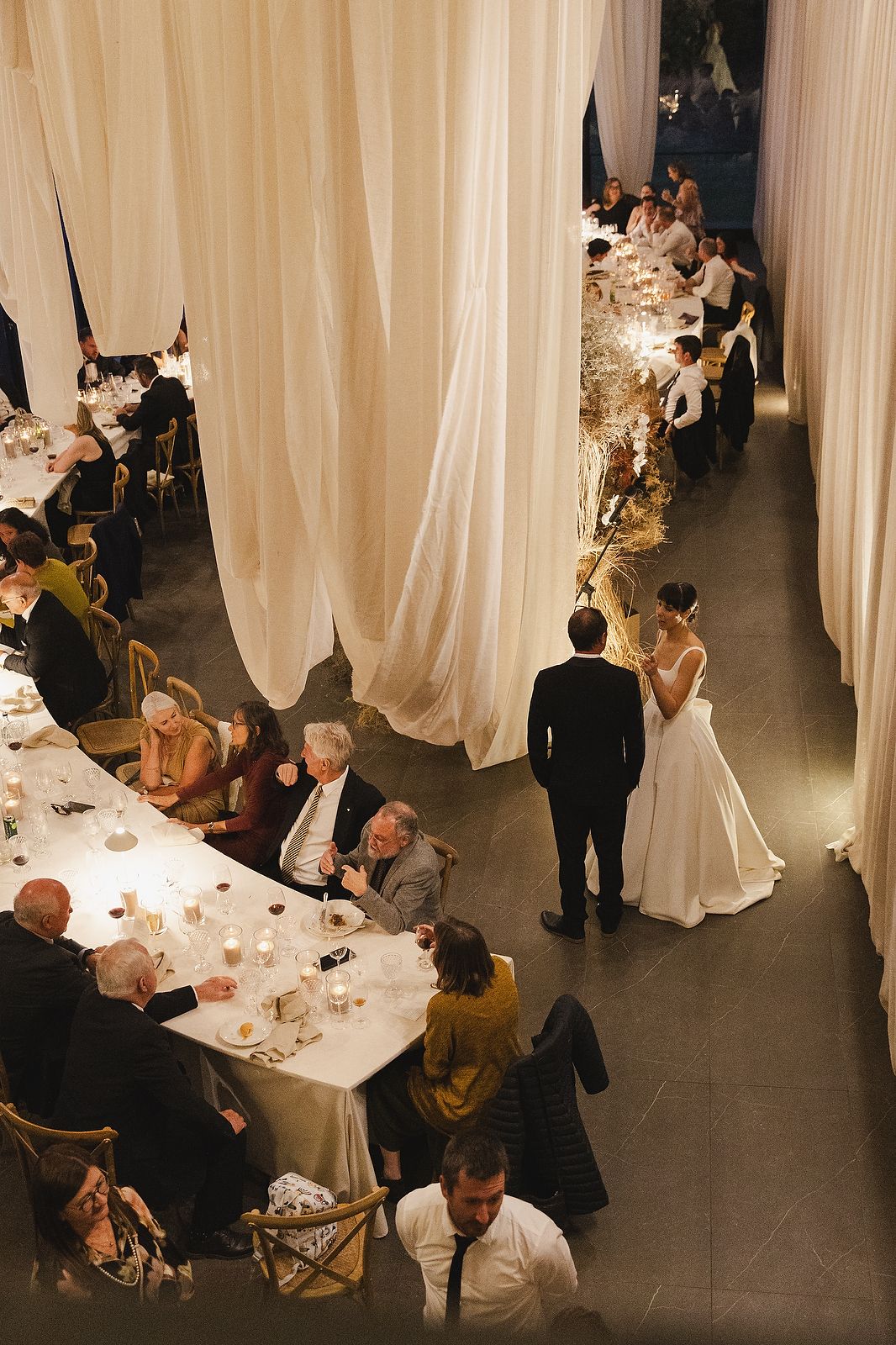 Reception setup with atmospheric lighting by In and Out Events.