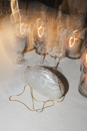 Tablescape late night at wedding venue.