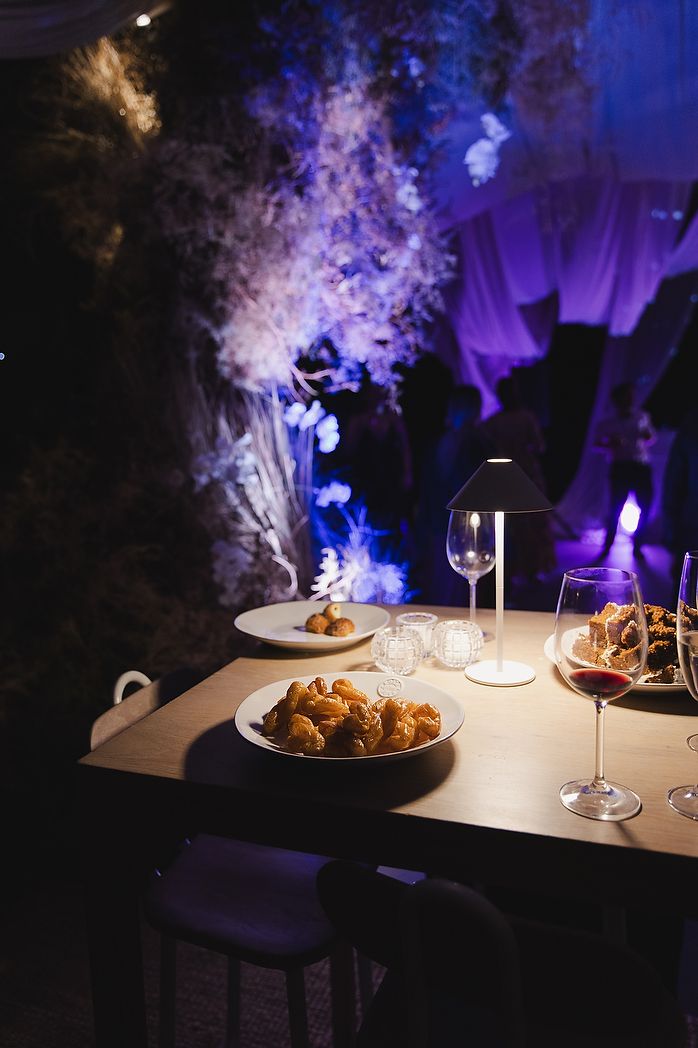 Table setting with moody lighting.