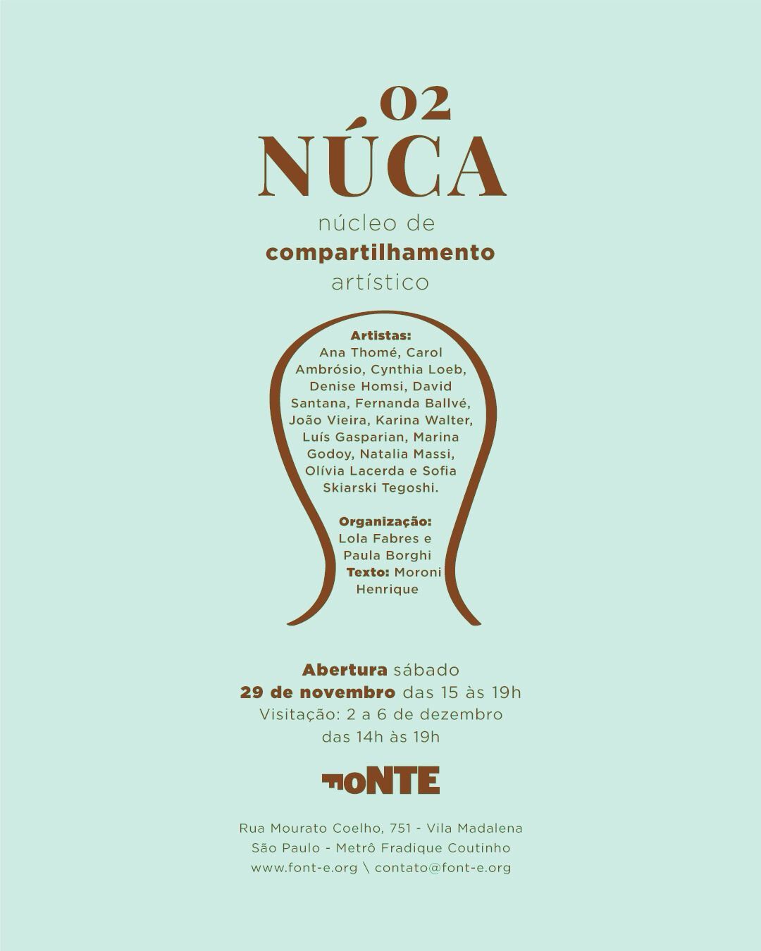 Clean typography layout for NUCA event with brown curved brackets on mint green.