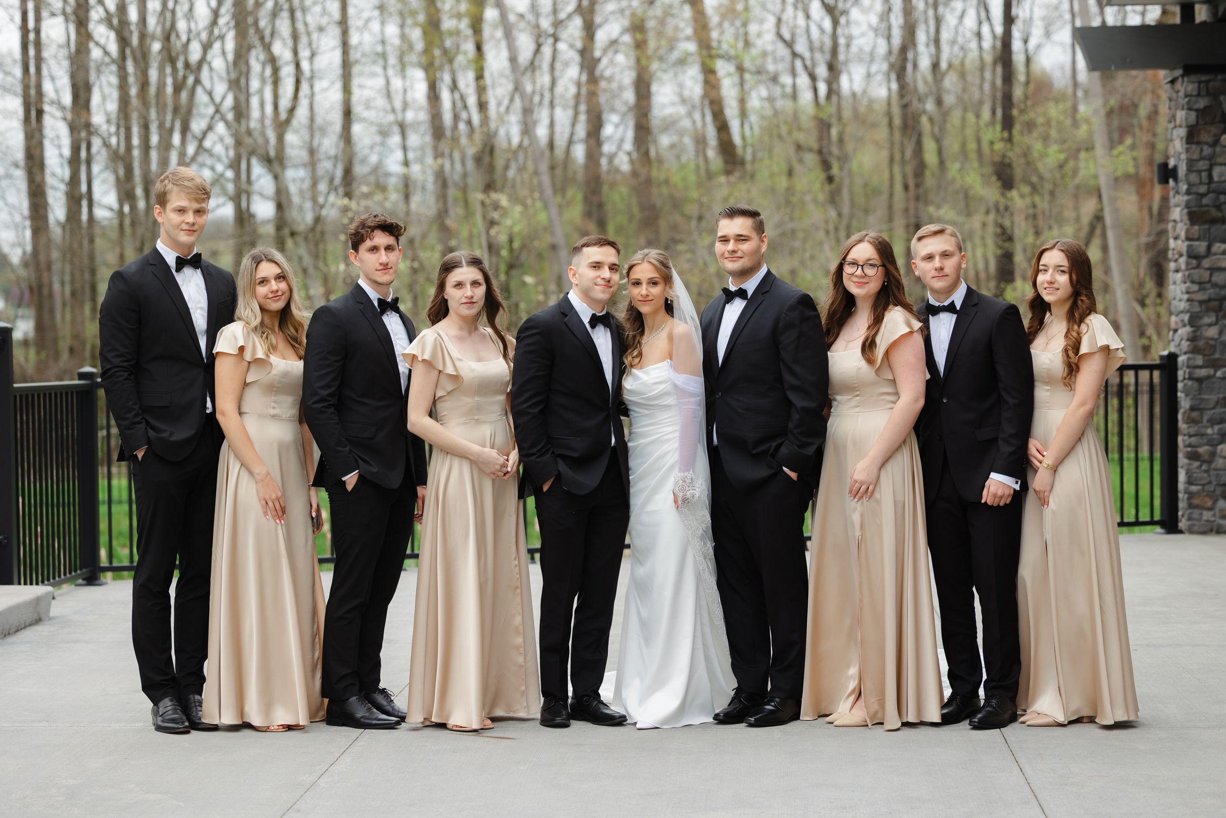 Bridal party outside Reserve at Stone Creek in North Canton photographed by Tom Forrest from Hudson, Ohio.