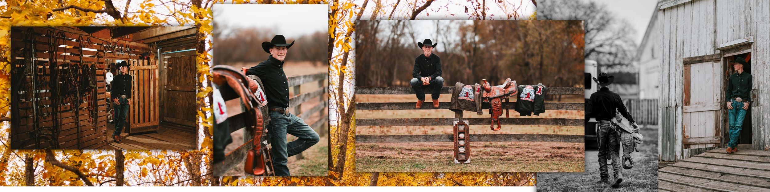Four rustic outdoor scenes showing people enjoying rural activities in autumn and winter settings.