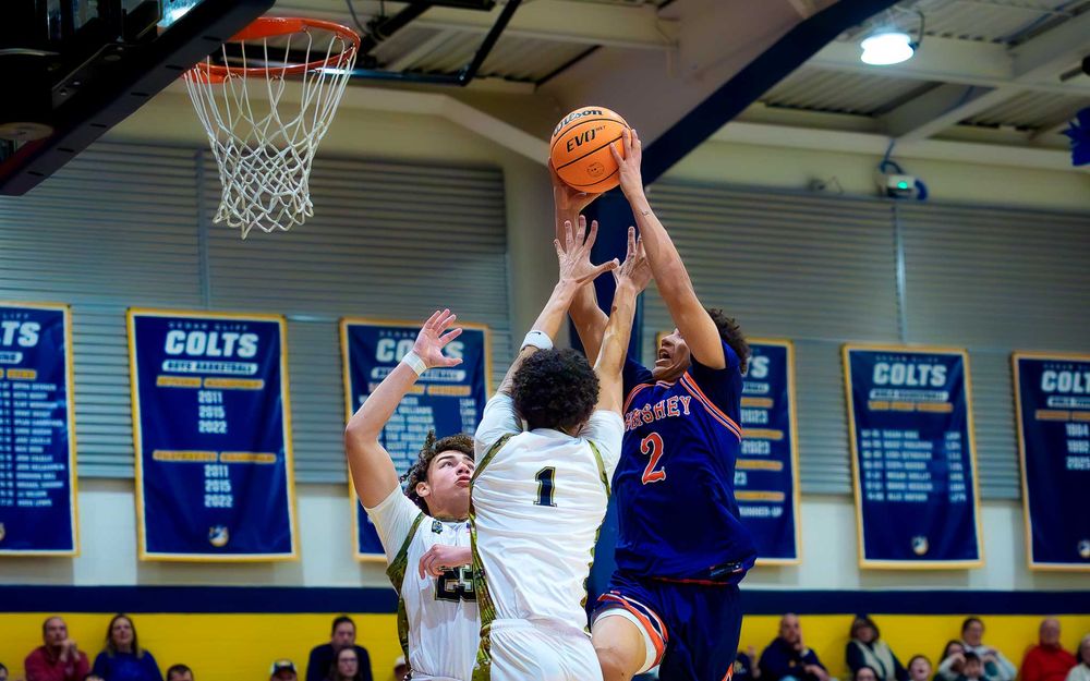 Cam Sweeney reaching the all-time points milestone in game by SportsFox Photography, Hershey PA.