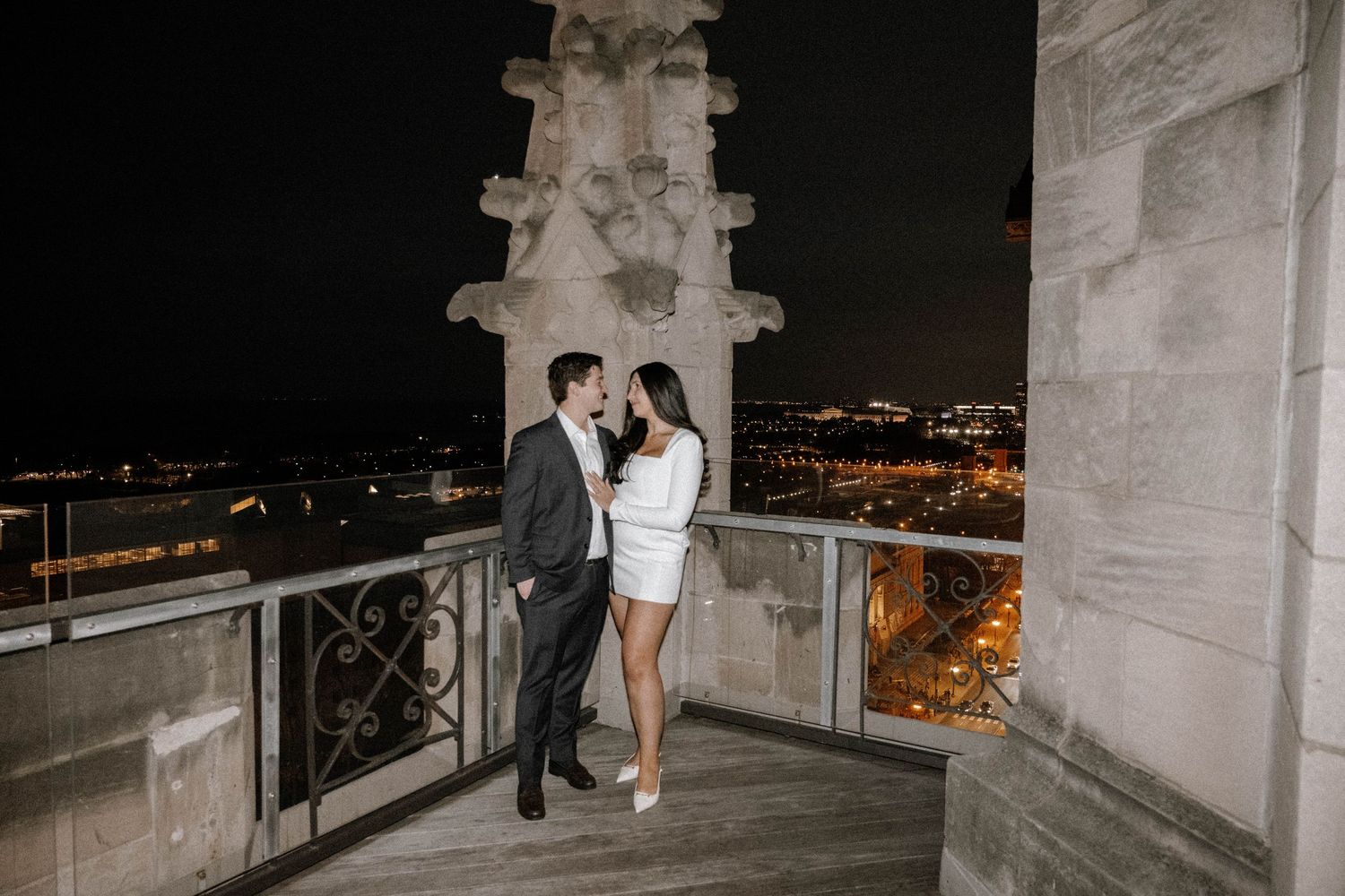 A sequence of scenic wedding photos showing a grand estate venue with elegant architecture and lush garden landscapes.