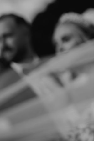 Black and white abstract photograph with soft blurred elements creating a dreamy atmospheric composition.