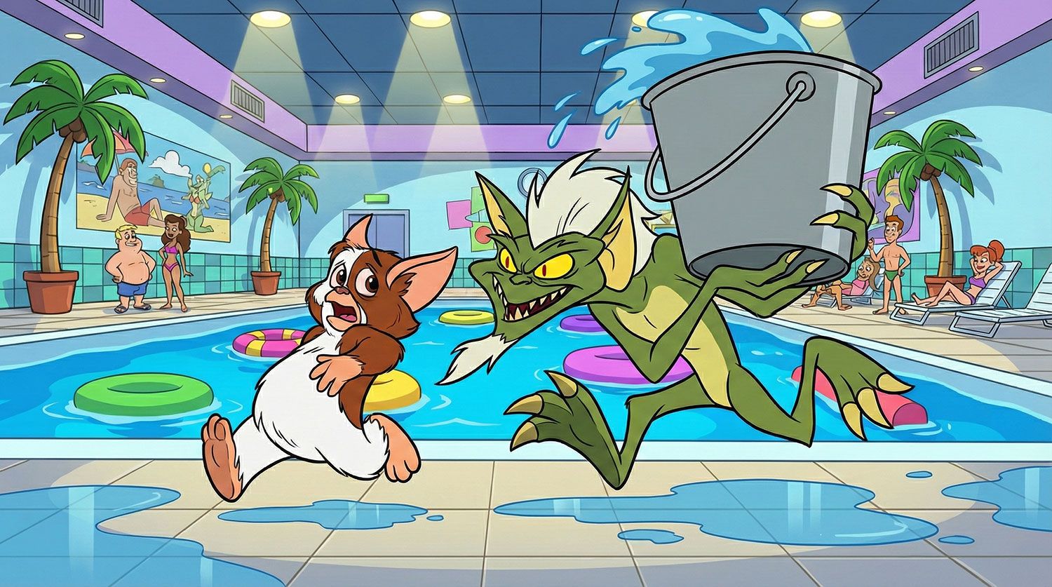 Colorized animation from the Gremlins animated series from the 90's - Stripe and Gizmo